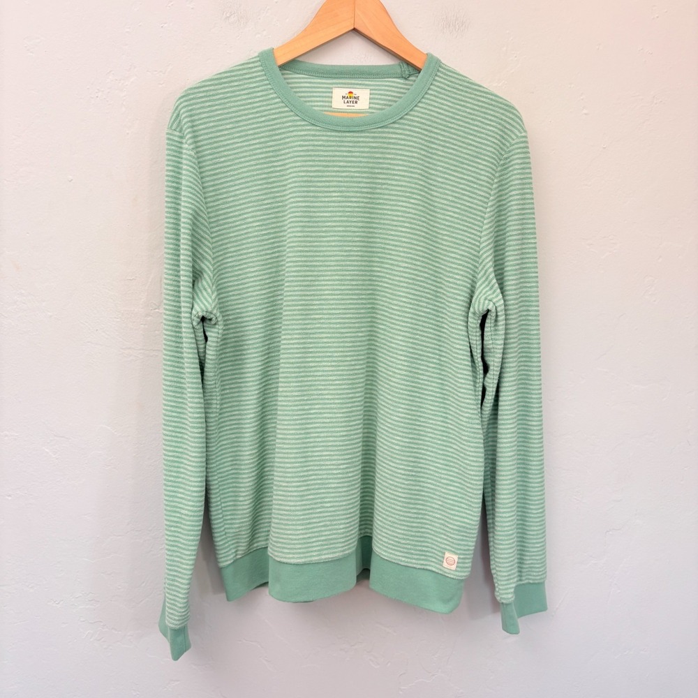 Marine Layer Towel Terry Crewneck Sweatshirt Men Size Medium Green Long Sleeve